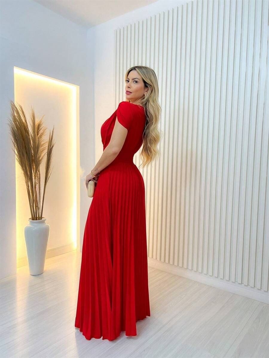 Vestido Longo Com Elástico Plissado