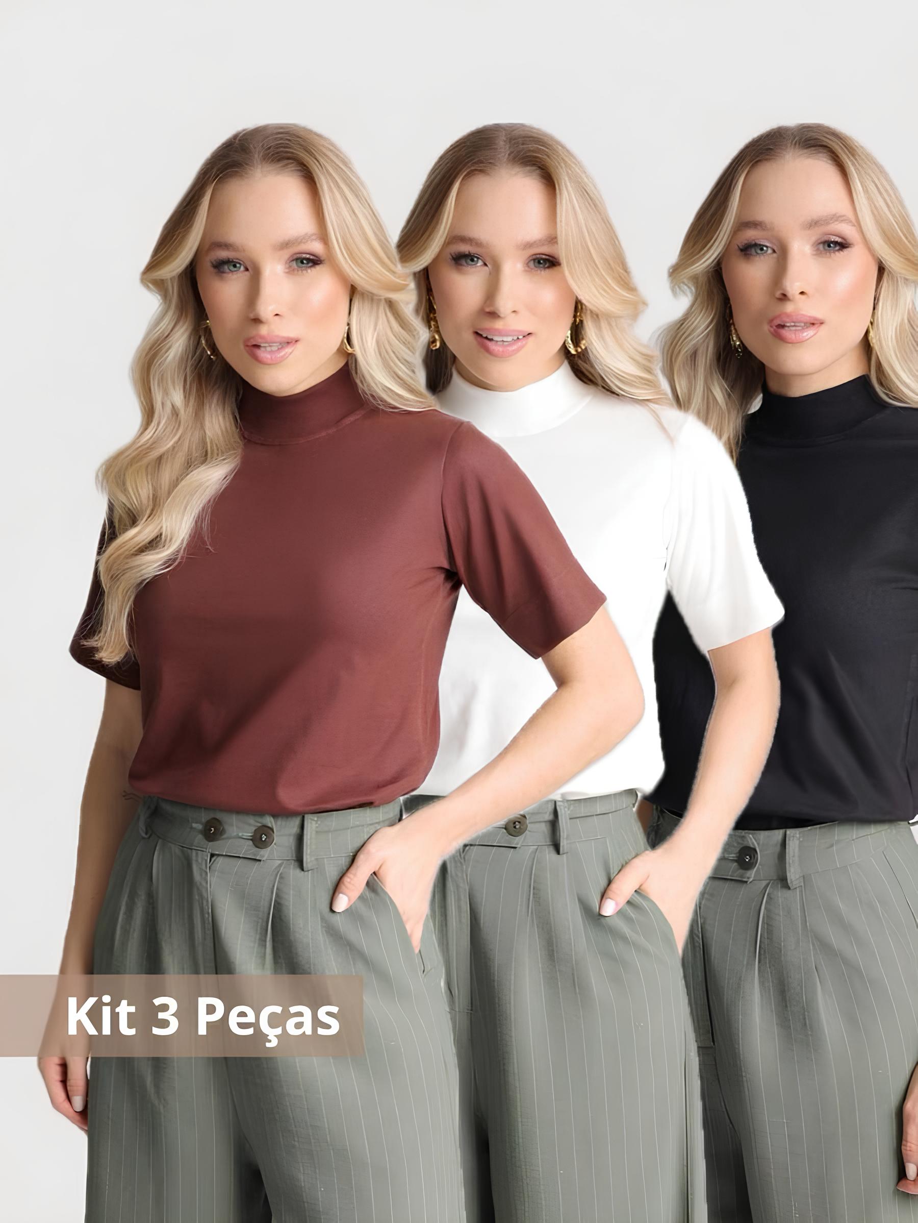 Blusa Manga Curta Raquel (Kit 3 T-Shirt)