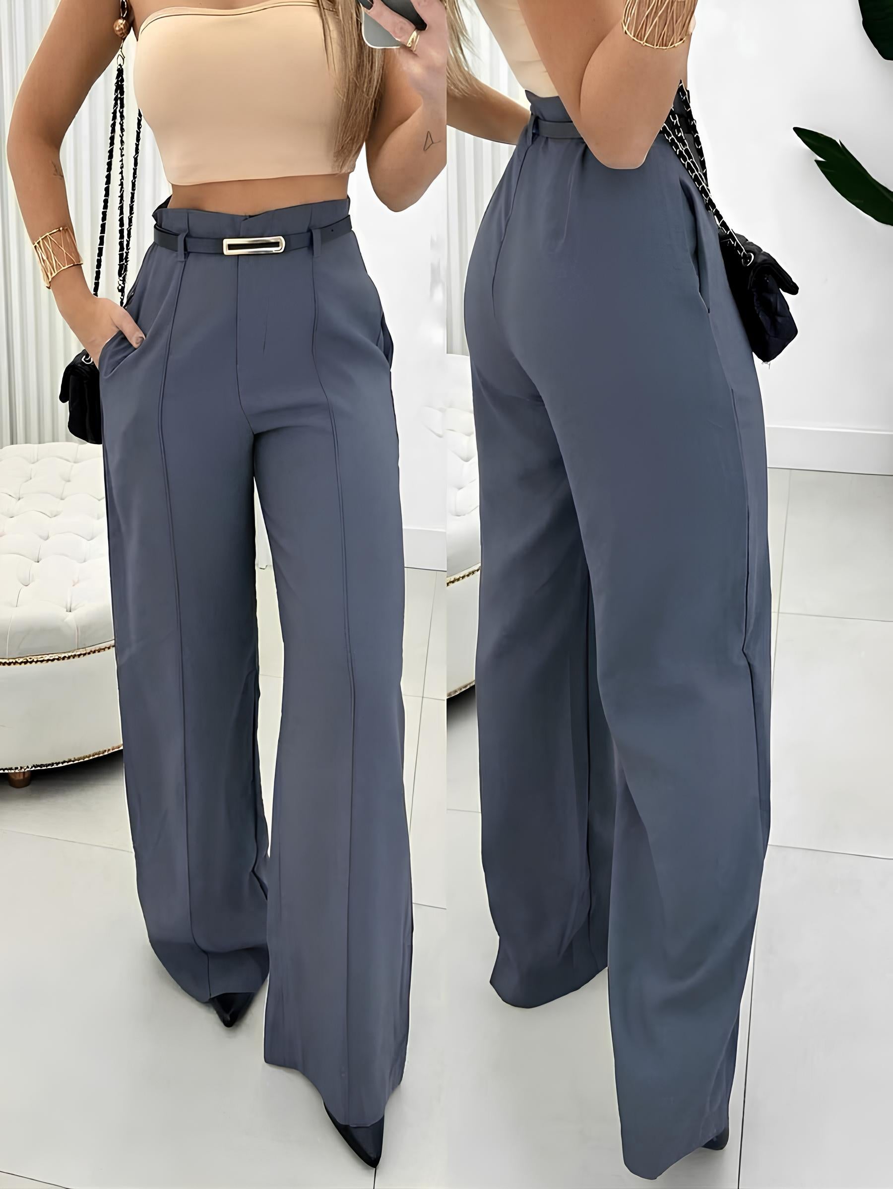 Calça Pantalona Lisa com Cinto