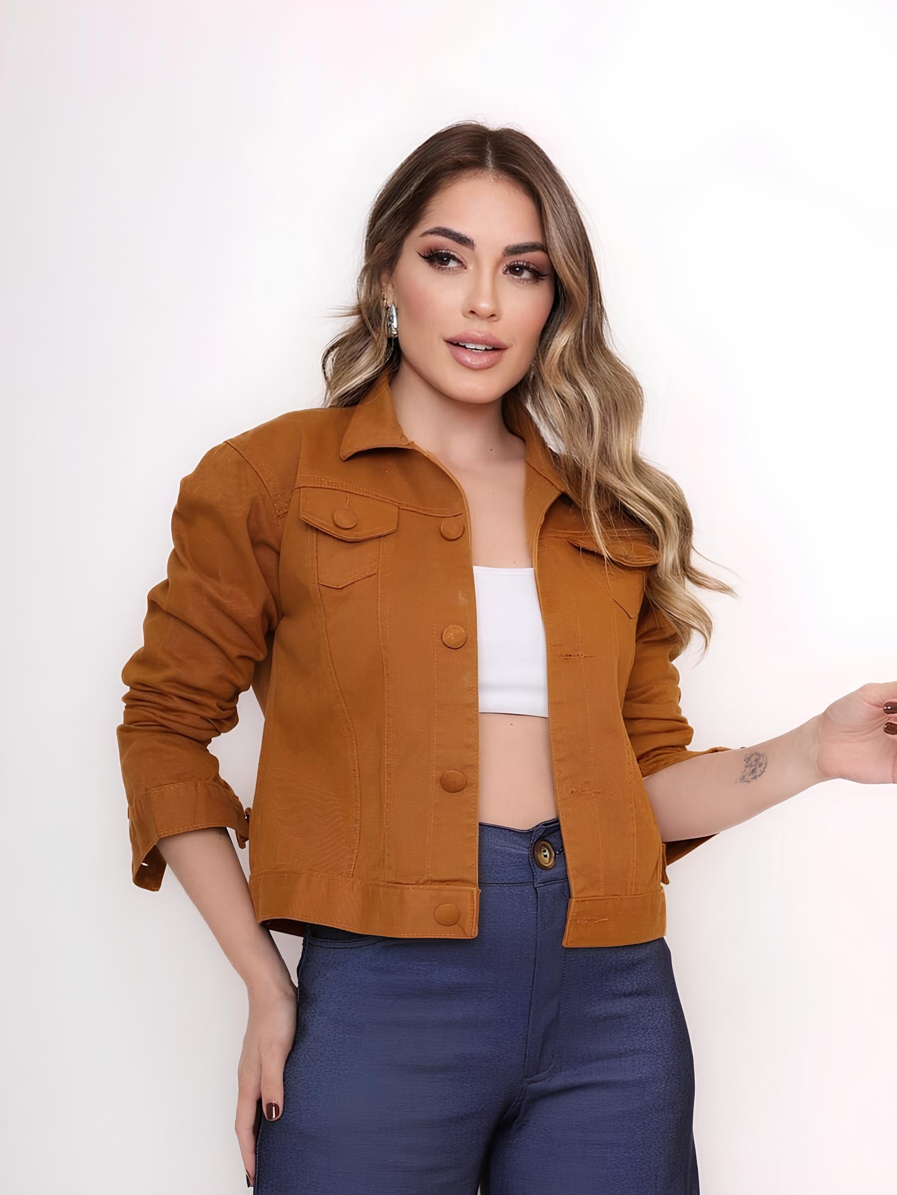 Jaqueta Feminina Jeans Colorida