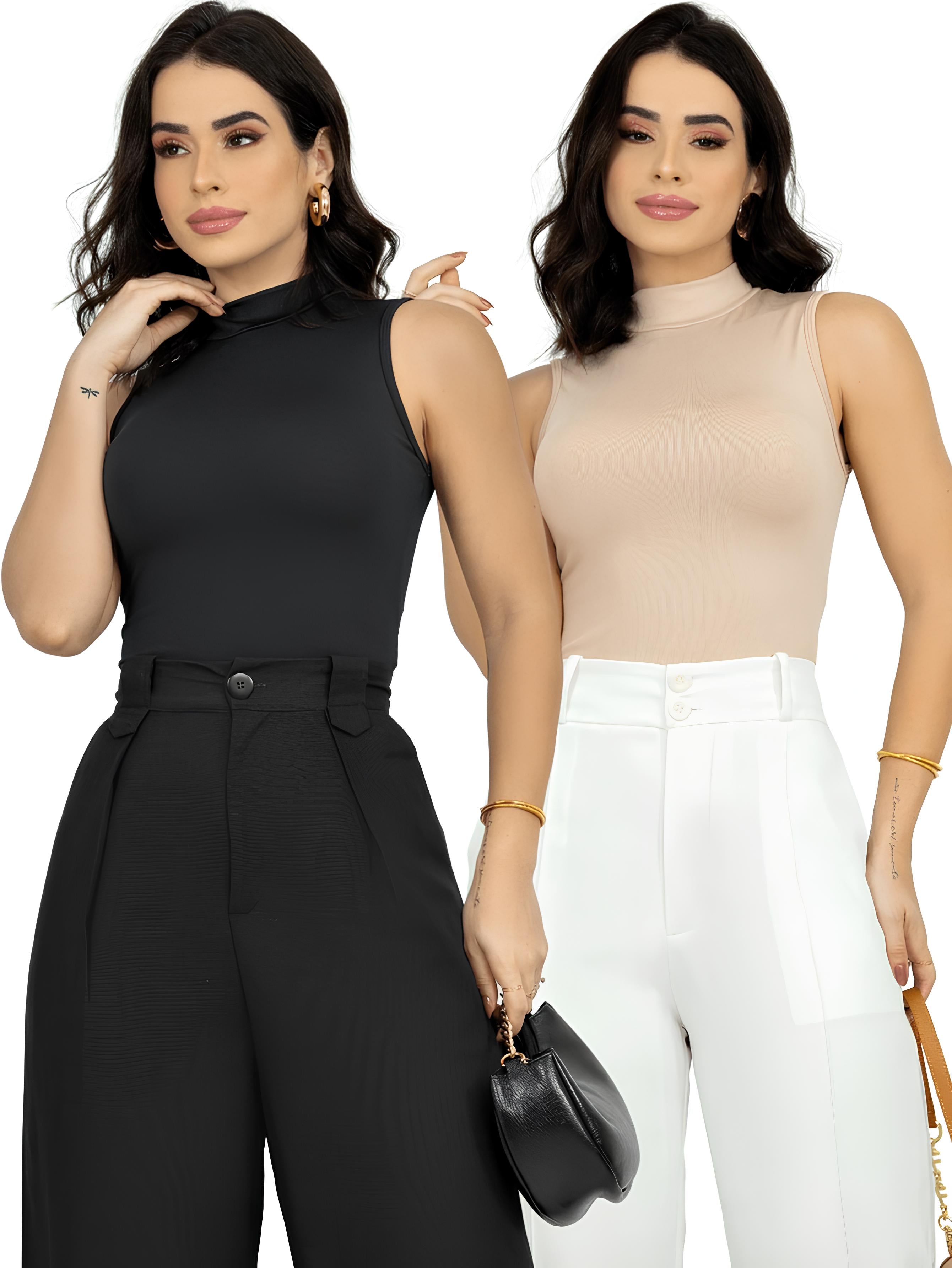 Blusa Regata Gola Alta Suplex (Kit 2 Peças)